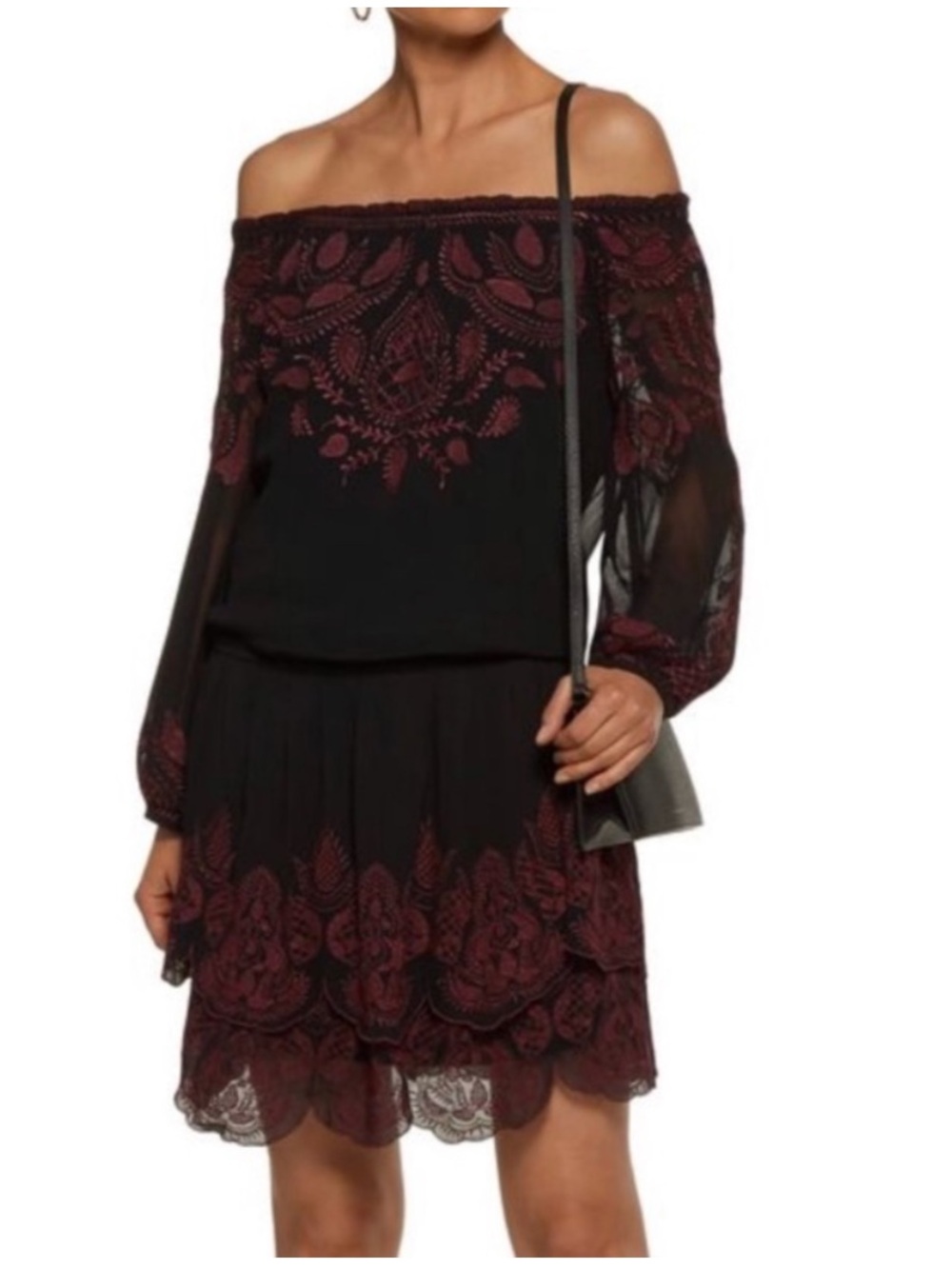 Joie Cassopia Embroidered Blouson Cavier & Cabernet Dress Whimsigoth